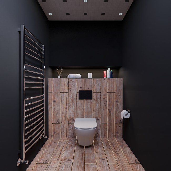 Modern bathroom with a newly installed wall-hung toilet